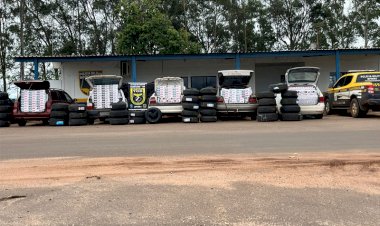 PMR intercepta comboio com cinco carros contrabandeando cigarros e pneus