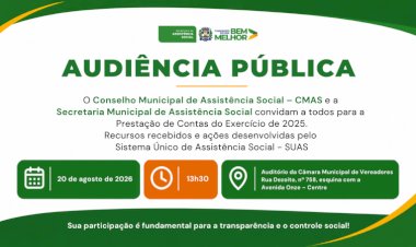 Audiência Pública do CMAS acontece hoje (20) para prestação de contas da Assistência Social