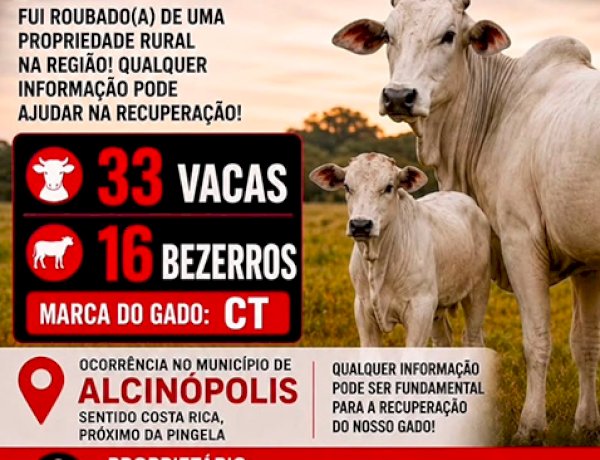 Atenção. Furtadas 49 cabeças de gado em Figueirão