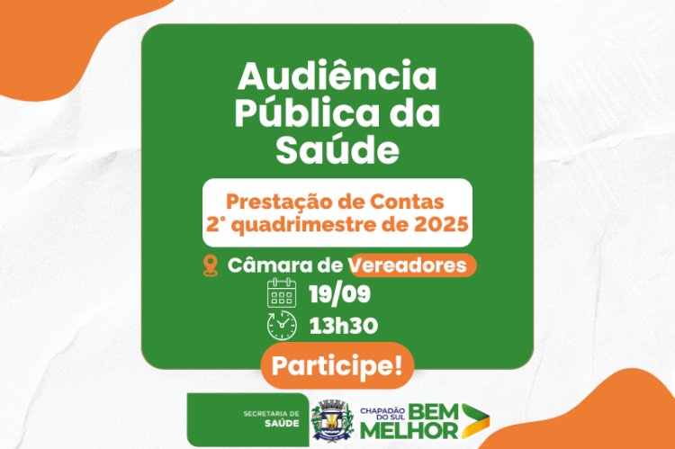 Chapadão do Sul realiza audiência pública dia 19 de prestação de contas da saúde