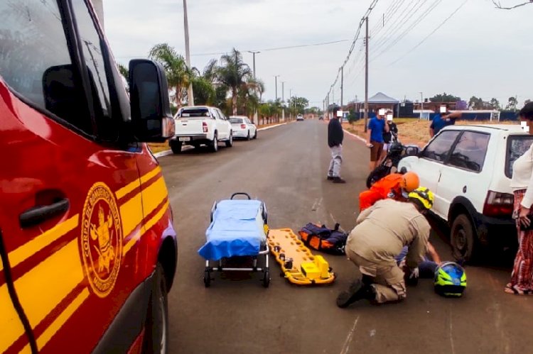 Motorista de Saveiro avança preferencial e colide em motocicleta na Av. 11 de Chapadão do Sul