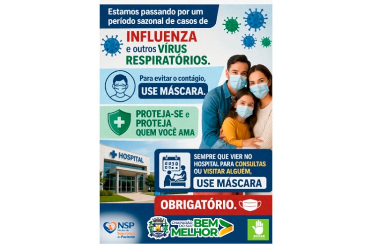 Prefeitura reforça orientação sobre uso de máscara e atendimento correto diante do aumento de casos de influenza e vírus respiratórios