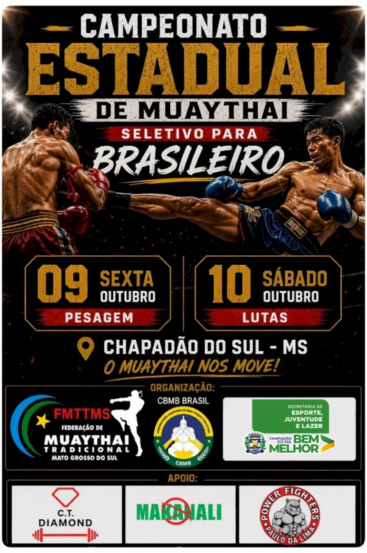 Campeonato Estadual de Muay Thai ganha nova data e integra programação dos 39 anos de Chapadão do Sul