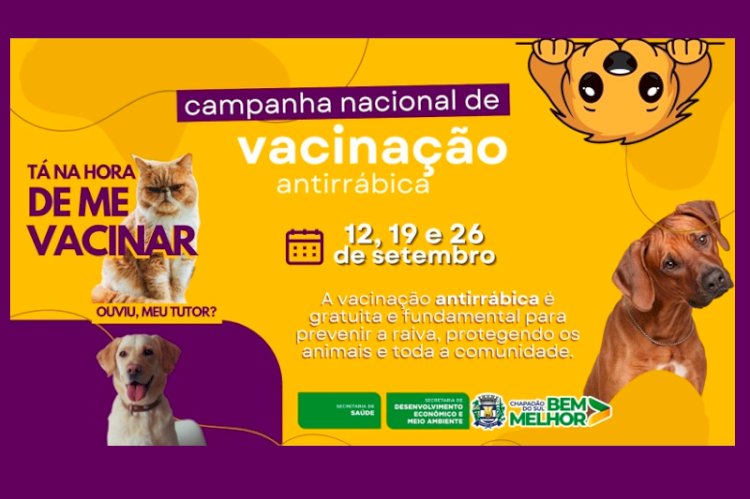 Neste sábado (12) começa a campanha de vacinação antirrábica em cães e gatos de Chapadão do Sul