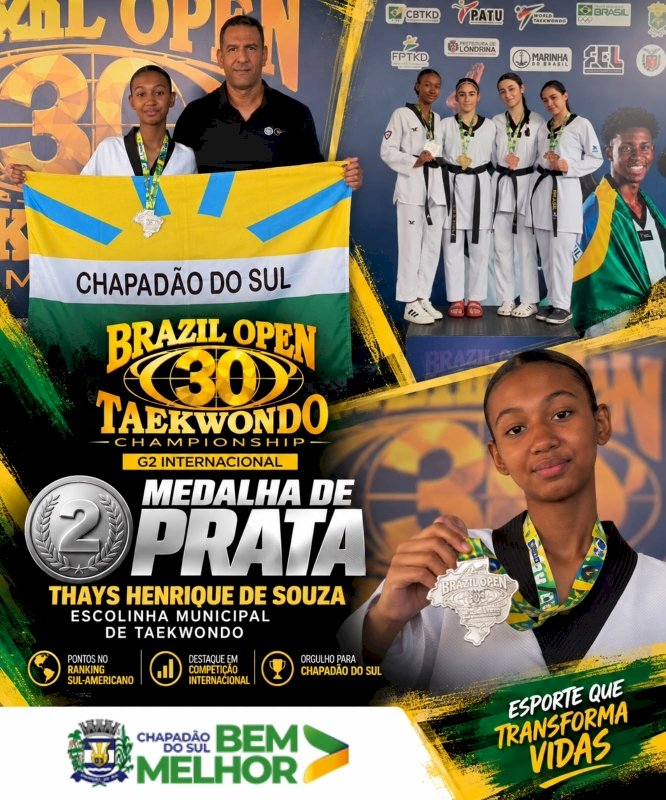 Prata internacional coloca atleta da Escolinha Municipal de Taekwondo de Chapadão do Sul no pódio do Brazil Open G2